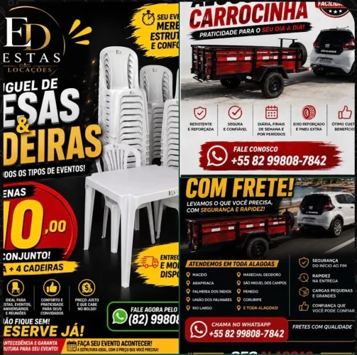 Fretes e pequenas mudanças rápida,locação de carrocinha ,mesas e cadeiras