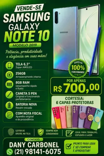 SAMSUNG NOTE 10 CANETA 256BG 8RAM BATERIA NOVA $ 700