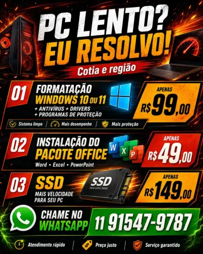 Serviços de Informática com qualidade e garantia | Formatação, SSD, Manutenção, Limpeza.