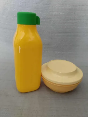 Kit Tupperware Amarelo Garrafa Quadrada 1 L + Tigela Actualite 650 ml