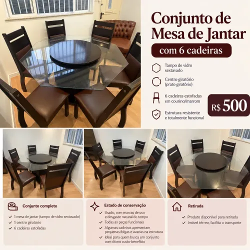 conjunto de mesa de jantar com 6 cadeiras 