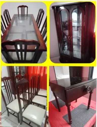 Lindo Conjunto Clássico (Cristaleira, Mesa, Cadeiras, Mesa Canto)