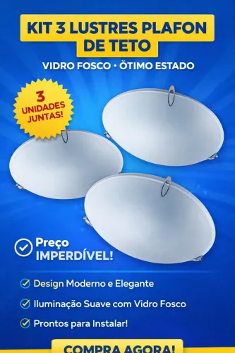 Kit 3 Luminárias de Teto / Lustres Plafon Vidro Fosco - Ótimo Estado