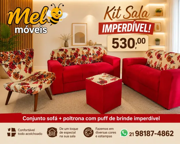 Kit sala - sofá conjunto , poltrona e puff , novo direto de fábrica