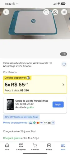Impressora multifuncional wi-fi colorida HP advantge 