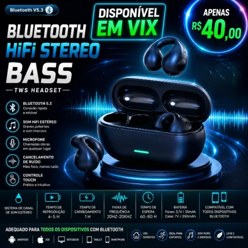 [NOVO] Fone TWS estilo prisilia, Bluetooth HiFi Stereo Bass, Microfone, ideal em esportes