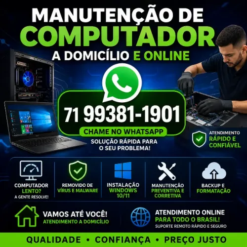 Técnico de Informática em Salvador a domicilio | Conserto de notebook computador pc gamer