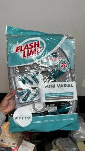 (NOVO. LACRADO) mini varal oval com 24 prendedores na cor verde, lav6803, flash limp