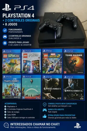 Playstation 4 com 2 controles + jogos