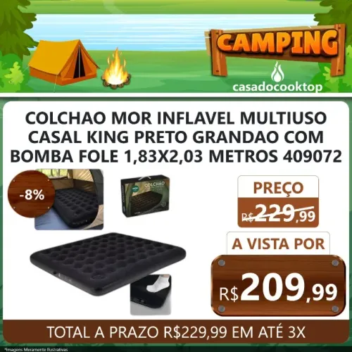 COLCHAO MOR INFLAVEL MULTIUSO CASAL KING PRETO GRANDAO COM BOMBA FOLE 1,83X2,03 METROS 409