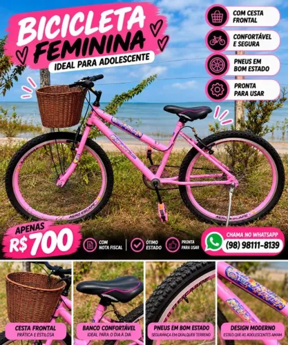 Bicicleta Feminina Rossa c/ Cesta - Ótimo estado