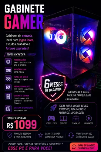     Gabinete Gamer Intel Core i7 16GB SSD | Excelente Custo-Benefício NOVO
