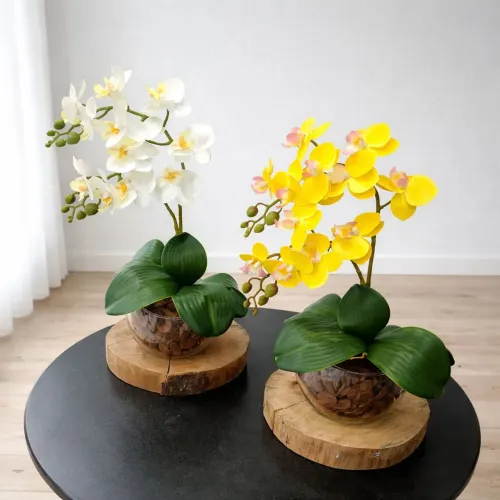 Arranjo de Orquídea Artificial Realista em vaso de Vidro