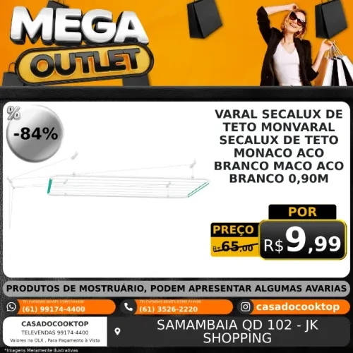 VARAL SECALUX DE TETO MONACO - ACO - BRANCO - 0,90M 11100
