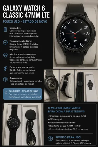 Galaxy Watch 6 Classic 47mm LTE - Estado de Novo | Pouco Uso | Completo