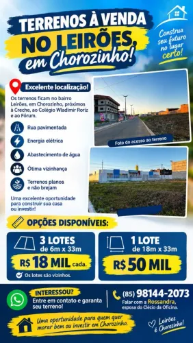 Vende-se Terrenos em Leirões, Chorozinho-Ce