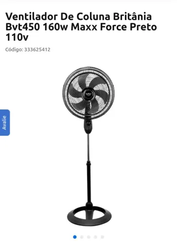 Ventilador de coluna Britânia bvt 450 160w 6 pás 110v