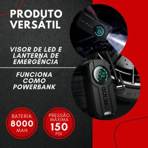 Achadinho da Shopee! Bateria Auxiliar Portátil +Bomba de Ar - Partida Rápida Dupla Função