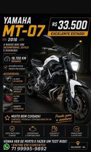 Vendo Yamaha MT07 2016 branca