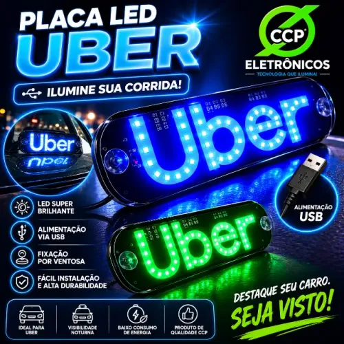 Placa Painel Letreiro Luminoso Vidro Parabrisa Uber Led usb 