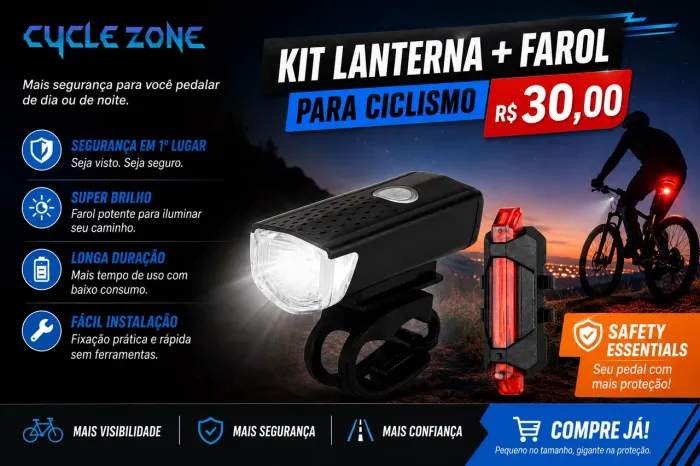 Kit lanterna + Farol para ciclismo