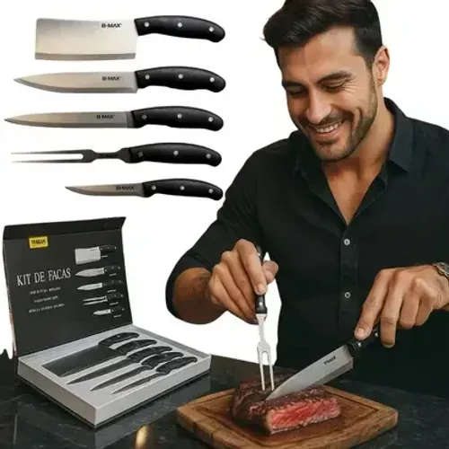 Kit 5 Facas Inox  Design Ergonômico para Cortes Precisos em Carne e Vegetais