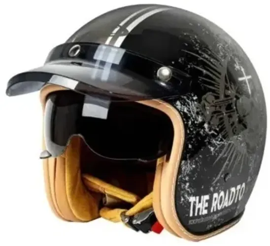 Capacete Aberto Custom retrô vintage com viseira Nr 60 Novo Preto