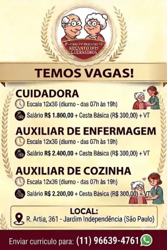 Auxiliar de enfermagem e cuidador de idosos para casa de repouso