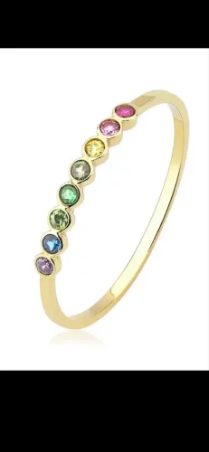 Anel Ouro 10k com zirconias coloridas