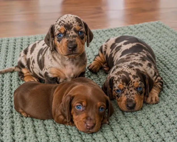 Basset Dachshund chocomerle dos olhos azuis