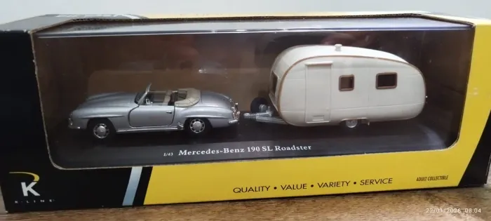 Miniatura Mercedes bens 190 SL ROADSTER com trailer,escala 1.43 k line