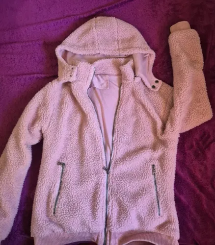 Jaqueta Teddy Rosa/Casaco de Sherpa Com Capuz Removível M