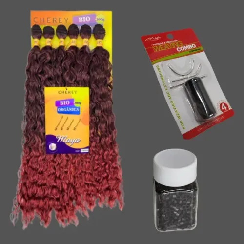 Kit entrelace maya orgânico cacheado 360g t1b/bug + kit entrelace + micro link