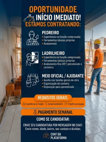Vagas de trabalho - construção civil