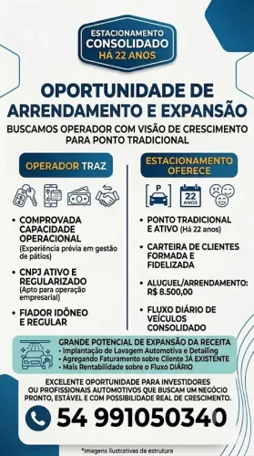 Arrendo estacionamento Rotativo ativo, em ótimo ponto comercial contato: *