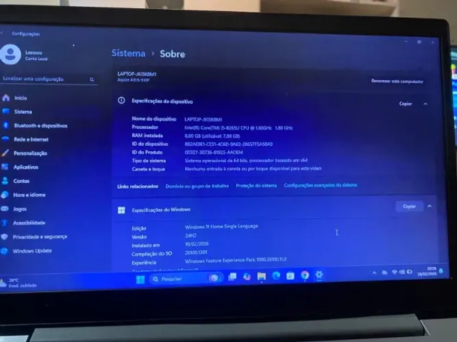Notebook Lenovo i5 8° - SSD - Ótimo estado