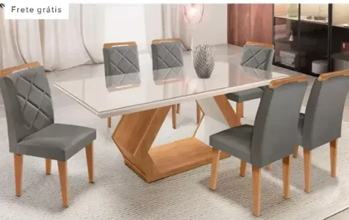 Mesa Alvorada 180 Tp Mdf Vidro Canto Reto 6 Cadeiras Rufato E Imbuia E Off Serig Off:VALOR