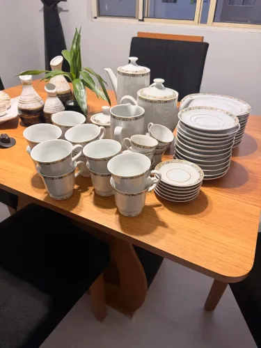Aparelho De Chá E Café Porcelarte - 53 Peças - Pintado À Mão