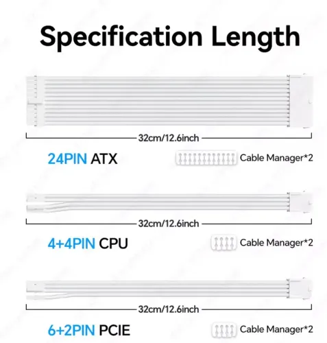 Cabo sleeved 24 pinos branco cabo extensão gpu CPU 24 pinos branco