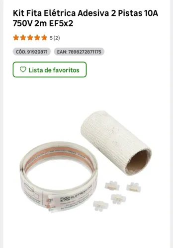 Kit Fita Elétrica Adesiva 2 Pistas 10A 750V 2m EF5x2