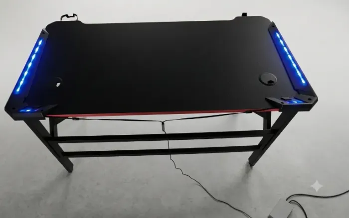 Mesa Gamer com LED RGB, Suporte para Copo e Headset