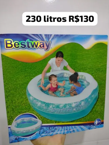 Piscina 230 litros formato de concha com glitter na borda nova