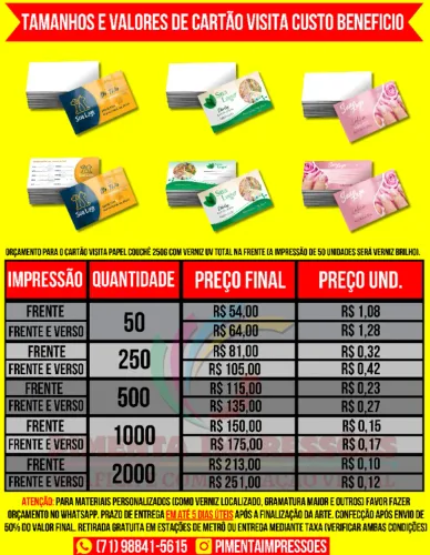 Cartão visita - Custo benefício