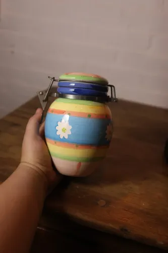 Potiche Biscoiteira vintage pote pintado a mão decoração hermetico cerâmica antigo arte