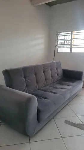 Sofá Cama Cinza Tecido Suede