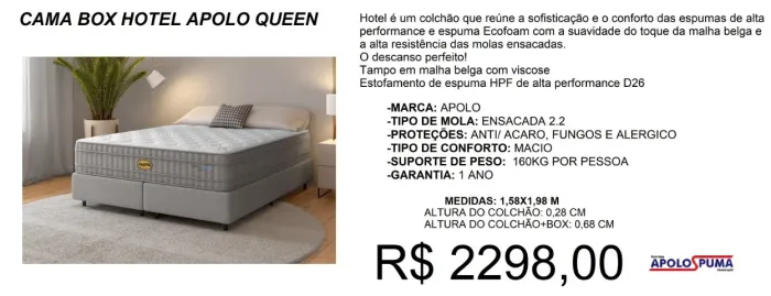 COLCHÃO + BOX - HOTEL - COMPRE HOJE E RECEBA EM ATÉ 72 HORAS 