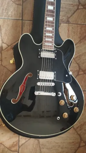 Guitarra Elétrica Tagima Jazz/blues 3000 Semiacústica Preta detalhes dourados com Case