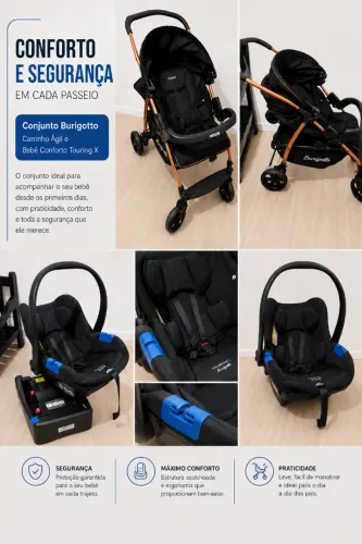 ? Kit Burigotto - Carrinho + Bebê Conforto + Base