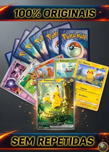50 Cartas Pokémon Originais +10 Brilhantes + 1 carta Pikachu Garantida (sem repetição)