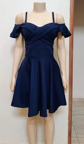 Vestido Azul Marinho Rodado Suplex Ciganinha Com Bojo (Tam 40)